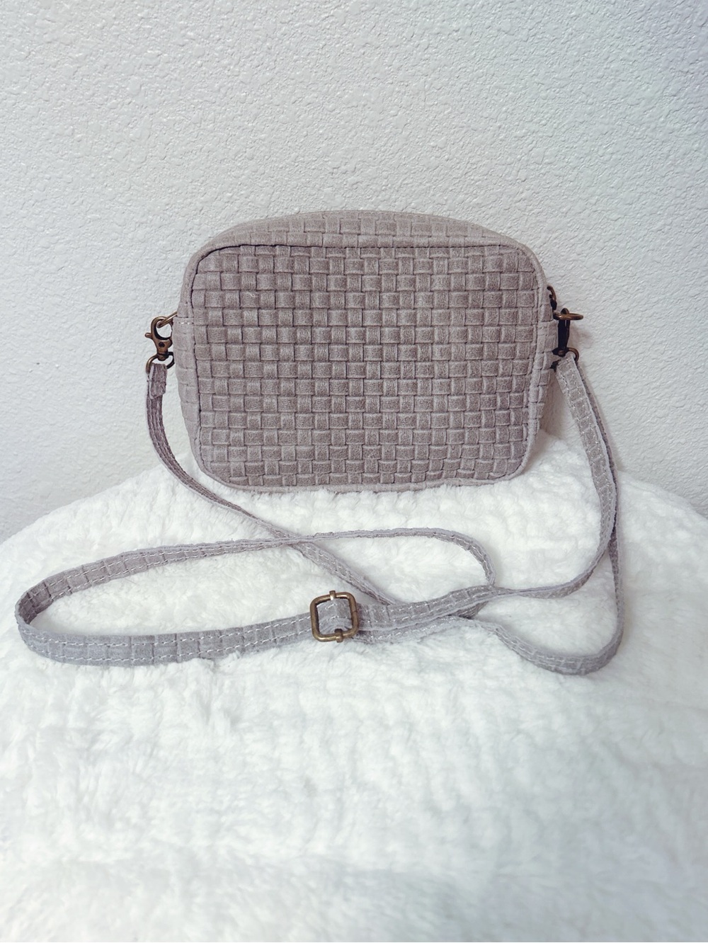 Borse in Pelle Italian Made Woven Gray Leather Crossbody Bag New